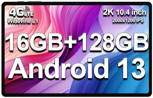 TECLAST T40HD 2K Tablet 10.4 Zoll, Android 13 Tablets SIM, 16GB RAM+128GB ROM(TF 2TB), Octa Core CPU, 2000x1200 FHD, 4G LTE+5G WiFi, 13MP+8MP/7200mAh/Typ-C/GPS+/GMS/Widevine L1/TÜV/460g [2024]