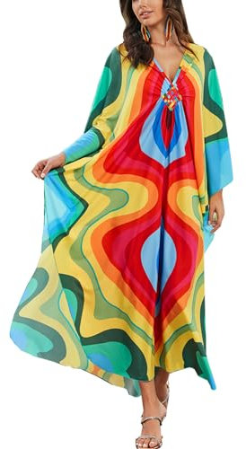 LikeJump Donne Etniche Maxi Caftano Abito da Notte Spiaggia Vestiti Homewear Costume da Bagno Copricostumi