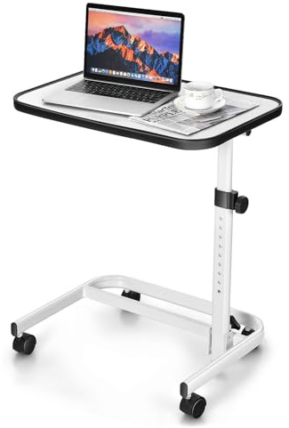 GIANTEX Pflegetisch höhenverstellbar 73-93 cm, Betttisch mit neigbarer Tischplatte & feststellbaren Rädern, mobiler Beistelltisch mit Metallgestell für Kranken- & Pflegebetten, Laptoptisch (Weiß)