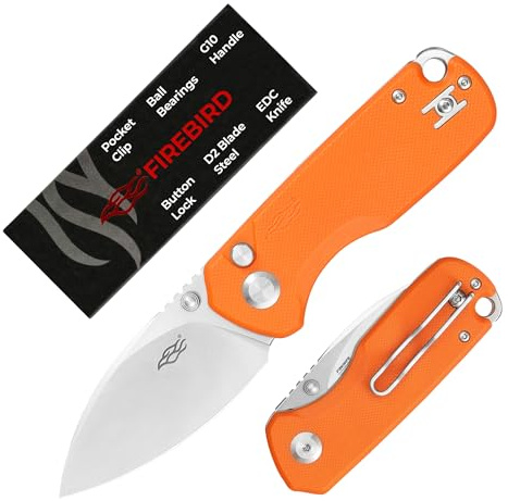 Firebird GANZO FH925-OR Taschen Klappmesser Knopfverschluss D2-Stahlklinge G10 rutschfester Griff mit Clip Jagd Angeln Outdoor Taschenmesser Allzweckmesser (Orange)