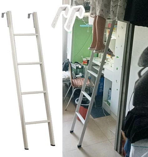 Scaletta Letto a Castello Dormitorio Sostitutivo con Scala per Letto a Castello, Camper Loft Scala a Castello con Ganci, Pavimento Letto a Castello Bianco Solo Scala Inclinata, Scalette In Metallo Tag