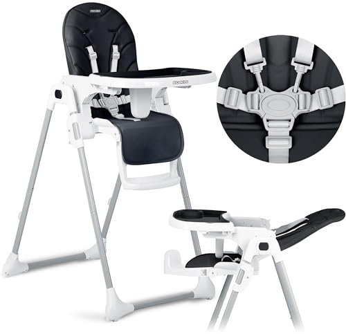 Ricokids - Tulo - 2in1 Hochstuhl Baby - Mit Gurt - Mit Abnehmbarem Tablett - Klappbarer Fütterungsstuhl Mit Rollen - Verstellbare Rückenlehne - Mitwachsender - Ab 6 Monat -102x54x72 cm - Schwarz