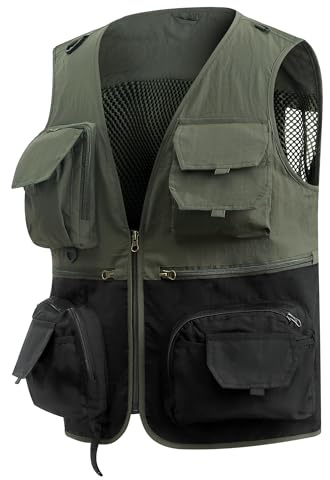 MeiLayM utomhus väst med flera fickor snabbtorr fotografi nät väst topp arbete skytte safari resa fotografi väst, Armégrönt, XXL