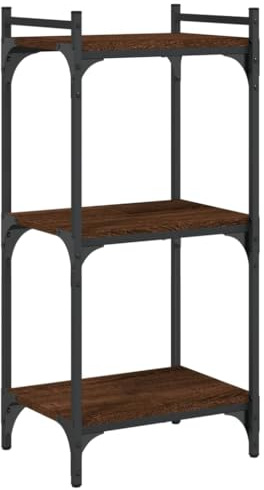 vidaXL 3-Tier Bookcase in Brown Oak Engineered Wood - Free Standing Bookshelf/Storage Cabinet - Industrial style with Metal Frame for Living Room or Bedroom