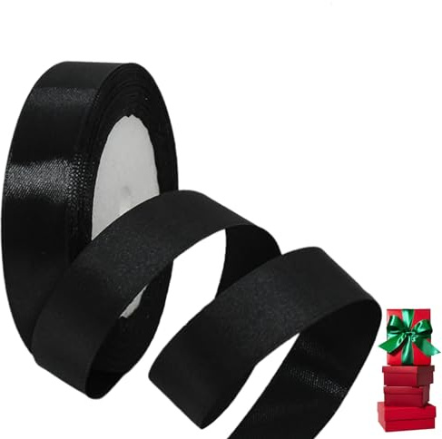 Satinband Schwarz 20mm Breit Geschenkband Satin,22m Satinbänder Schwarz Dick Schleifenband Dekoband Seidenband Geschenkverpackung Stoffband Geschenkbänder für Dekorieren Basteln Kleid Hochzeit