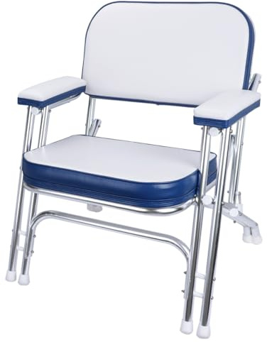 NESHULT Premium Folding Deck Chair Boat Seat, White/Blue