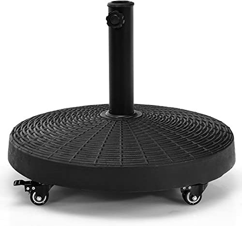 GOPLUS parasollstativ med hjul, paraplyställ för paraplystavar 38 mm/48 mm, parasollstativ φ 45 cm, parasollfot 23 kg, marknadsskärmstativ balkongskärmstativ svart