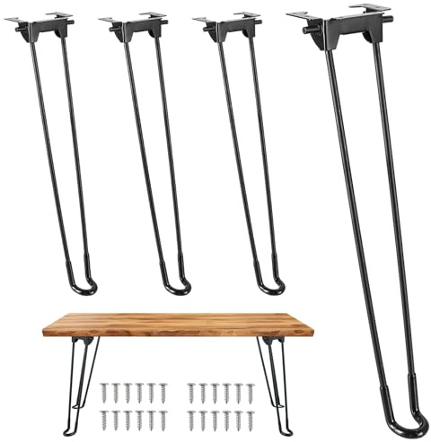 MYFULLY 4 x faltbare Haarnadel-Tischbeine, 41,9 cm, robuste Metall-Beine, zusammenklappbar, Couchtischbeine für Möbel, Zuhause, DIY-Projekte, mit Befestigungsschraube, schwarz, 41,9 cm