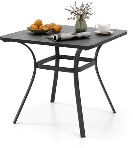 KOMFOTTEU Trädgårdsbord 80 x 80 cm, kvadratiskt bord av metall med 4 böjda ben, balkongbord matbord för 4 personer, sidobord för bakgård trädgård utomhus