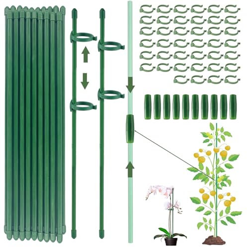 Supporto per piante, 20 supporti per piante, con 40 moschettoni, con 10 tubi di prolunga, pomodori, piante da appartamento, supporto per piante (110 pezzi)