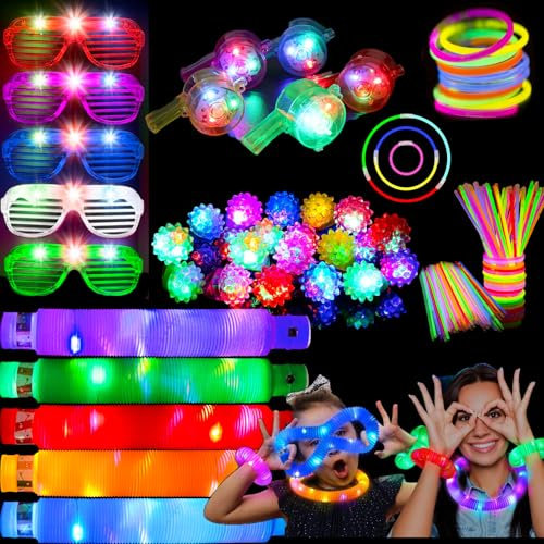 Lot de 120 bâtons phosphorescents pour fête en vrac, 5 tubes lumineux LED, 5 verres à DEL, 5 sifflets lumineux, 5 anneaux lumineux à DEL et 100 bâtons lumineux pour fête