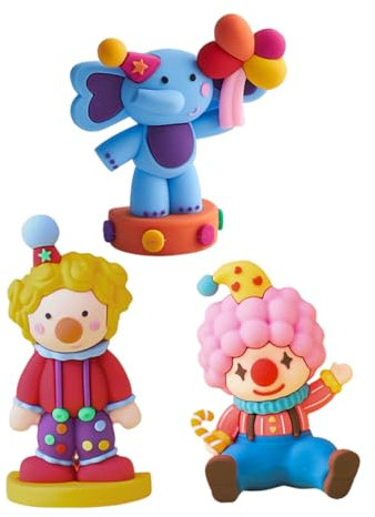 IMIKEYA 3 Stück Miniatur Clown Ornament Aus Kunststoff Mit Kleiner Elefantenfigur Bunte Tisch Und Kuchendeko Für Kinderzimmer Und Heim