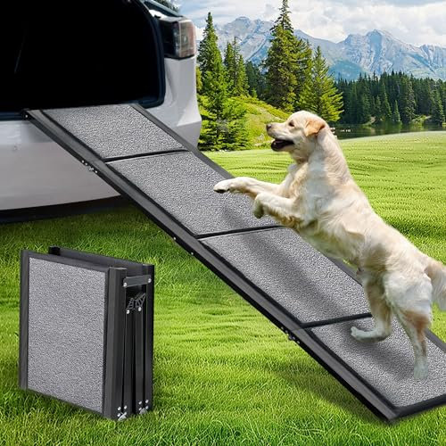 BACOENG 180cm Hunderampe Auto Klappbar, Hundetreppe Auto mit Rutschfester Teppich, rutschfest Hunderampen für Autos, LKWs und SUV