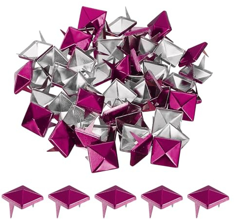 QUARKZMAN 50pcs Tachuelas de Pirámide Cuadrado, 12mm Remaches de Punta Cuadrada Tachuelas para Ropa Cuero Picos de Estilo Punk de Metal para Cinturones Prendas Manualidades, Rojo Rosa