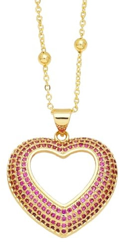 Collar Colgante Cadena Hombre Mujer Joyas Necklace Collar Corazón para Mujer Fucsia