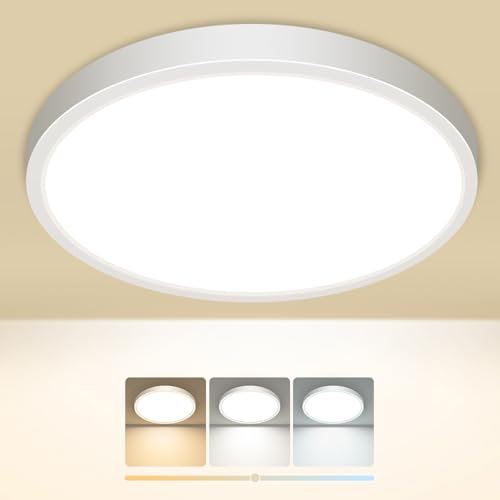slochi Bathroom Light, 3000K/4000K/6500K 3 Color Temperature, Waterproof IP44, Small, Round, Modern, 18W 2100LM Flush Ceiling Light for Bathroom, Kitchen, Bedroom, Hallway and More,Ø22CM
