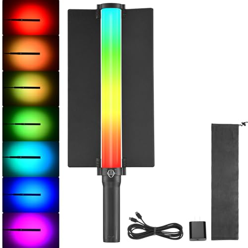 JINBEI EFT-360IIIRGB Handheld LED Leuchtstab, Lichtstab Fotografie mit APP-Steuerung & Metall Barndoor, Eingebauter 3000mAh Akku, 2000K-7500K, TLCI>98, 26 FX Lichteffekte