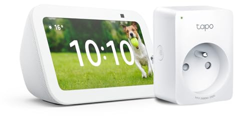 Echo Show 5 (3e génération) | Blanc + Tapo Matter Prise Connectée, Fonctionne avec Alexa - Kit de démarrage Maison connectée