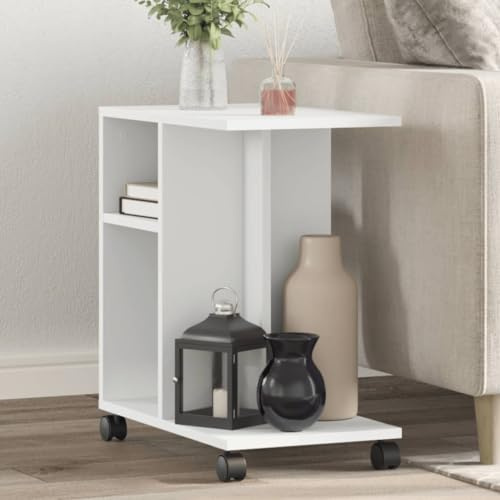 Xichuzi Beistelltisch mit Rollen Weiß 50x30x55 cm Holzwerkstoff, Kleiner Tisch, Sofatisch, Side Table, Laptop Tisch, Pflanzenhocker, Druckertisch, Telefontisch, Sofa Table - 840569