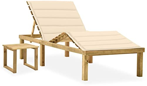 Annlera Sonnenliege Relaxliege aus Holz mit Tisch und Cremeweiß Auflage Wetterfest Gartenmöbel Liegestuhl Klappbare Liegenauflage für Garten Terrasse oder Balkon Ergonomischen Designs 200x70x77 cm