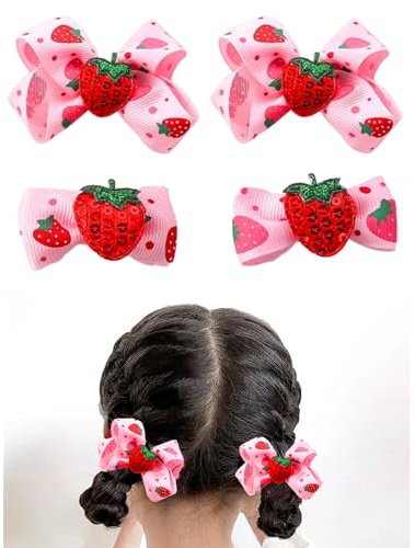 AACKS 4Pcs Little Girls Strawberry Hair Bows Toddler Strawberry Hairpins Strawberry Hair Accessories Strawberry Hair Snap Barrettes
