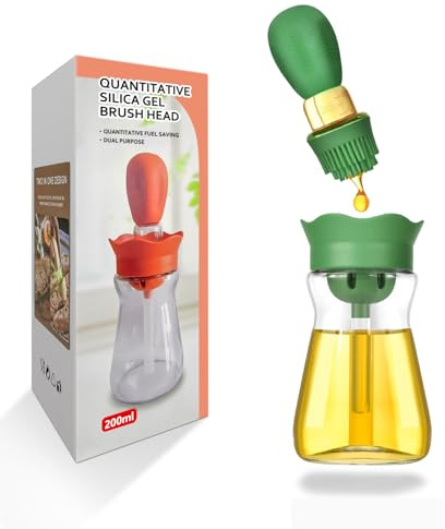 BENTFINE Botella dispensadora de aceite con cepillo de silicona, 200 ml, 2 en 1, dispensador de aceite de silicona para cocina, cocinar, freír, hornear, panqueques de barbacoa, Verde