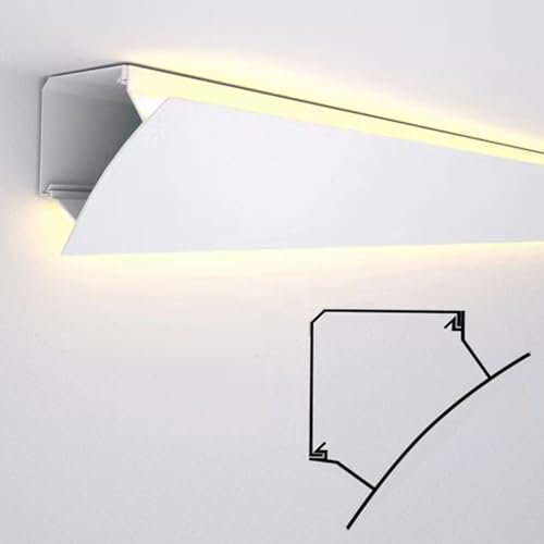 Corniche LED Plafond Base De Lumière LED Et Plinthes, Profilé en Aluminium Décoratif De Moulure De Plafond Monté en Surface De 1 M De Long, Canal D'Éclairage Indirect Blanc