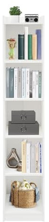 gegeweeret Bücherregal, 5-stöckiges Bodenregal, schmaler Eckregal,30 x 24 x 152 cm Würfelregal,Aktenregal Aufbewahrungsregal für Wohnzimmer, Schlafzimmer, Büro (Weiß)