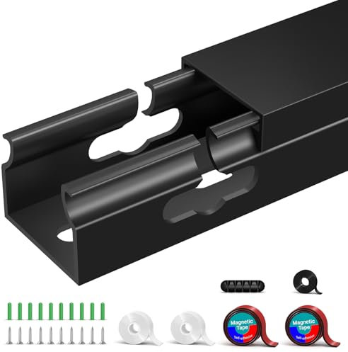 Gestione dei cavi sotto la pista da scrivania, Canalina Passacavi Adesiva Magnetic Nera, 3 Metodi di Montaggio per Nascondere Computer, Scrivania da Gioco, Rete, TV, Cavo di Alimentazione (4PCS)