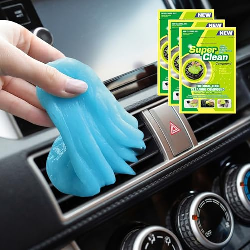 Car Cleaning Gel (3 Pack) Blue, Car Detailing Kit Gel for Cars Interior Air Vents Dashboard Cleaner, Universal Dust Cleaner Slime Putty, Reusable Dust Cleaning Slime for Home/Office Laptop Keyboard