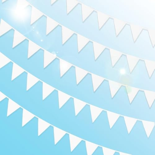 yotutun 10M Guirnalda Banderines Blancas, Guirnalda Triángulos Blanco con 40 Banderas Blancas Fiesta Reutilizables Blanca Banderines Tela Decorativos para Boda, Cumpleaños, Fiesta, Jardín