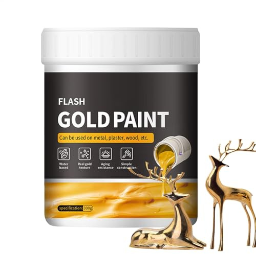 Pintura de oro líquido, color de hoja de oro de 300 g, no se desvanece con lámina dorada, utensilios de pintura fáciles de aplicar metal, yeso, pintura dorada para manualidades y arte