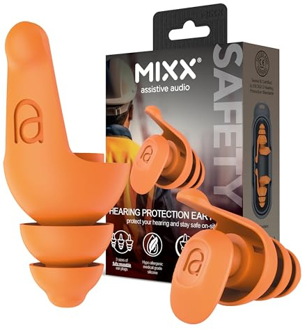 Safety Earplugs for Work & DIY – High-Visibility Noise Reduction for Construction, Heavy Machinery & Outdoor Tasks – Hypoallergenic, Medical-Grade Silicone – Reusable with Carry Case - 27dB