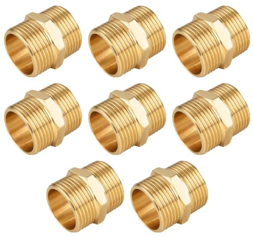 YRAKOZIN [Lot de 8] doubles en laiton – 1/2 AG, filetage extérieur Ø 21 mm, convient à l'eau potable, raccords sanitaires, accessoires pour tuyau d'arrosage