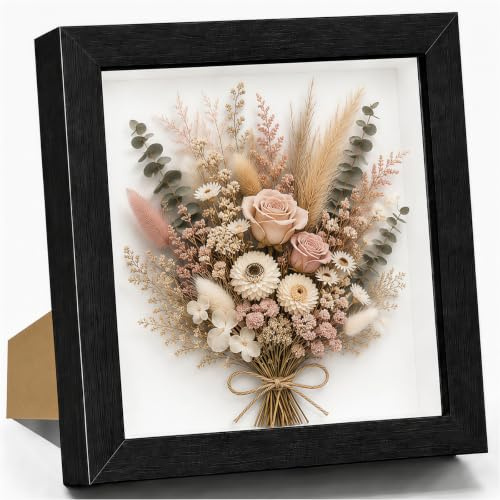 3D Bilderrahmen Zum Befüllen, 22.8 x 22.8 cm Bilderrahmen Tief Hölzern Bis 3cm, Tiefer Bilderrahmen Zum Befüllen für Objekte Blumen Hochzeitsgeschenk oder Erinnerungsstücke Schwarz