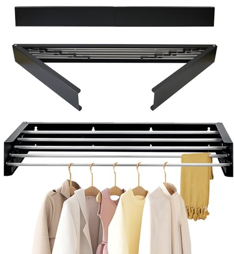 Gemsaya Wall Mounted Drying Rack | 100 cm Foldable Clothes Airer, Black | Stainless Steel Retractable Laundry Rack, Space-Saving Washing Line for Indoor and Outdoor Use, Balcony and Utility Room
