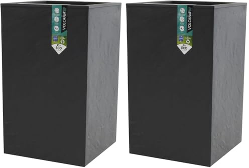 EDA - Pot Carré Haut Volcania'Up 36 L - Décor Imitation Pierre - Simple Paroi - Zone de Rétention d'eau - 29,5 x 29,5 x 49,5 cm - Gris Anthracite (Lot de 2)