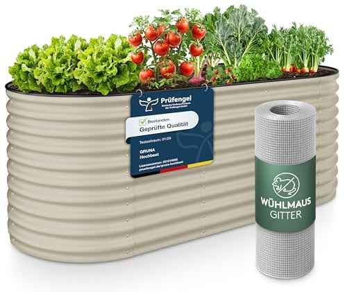 GRUNA Hochbeet Metall 200x80x75 (Creme Weiß) - Formstabil & 100% Rostfrei | Hochbeete für Garten in einem 6 in 1 Modular Hochbeete-Kit. Es ermöglicht variable Aufbauformen, ist langlebig und robust.