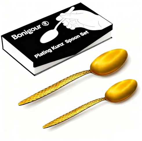 Bonigour Chef Kunz Löffel, 18/10 Edelstahl, professionelles Set zum Backen, Plattieren, Quenelle, Servieren, Saucen, kulinarische Beschichtungswerkzeuge mit rutschfestem Griff (Gold)