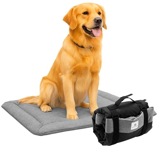 Wanderpfote Hundedecke für Unterwegs, 90 x 60cm – Waschbar, Orthopädisch, Wasserdicht – Hochwertiges Design – Hundedecke Outdoor, Hundematte Auto (Grau, Größe L)