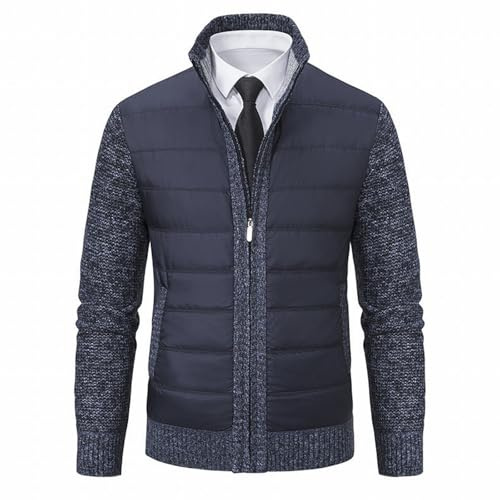 Generisch Steppjacke Mit Strickärmeln Herren, Übergangsjacke Mit Reißverschluss Und Stehkragen Strickmantel Cardigan Locker Daunenjacke Einfarbig Slim Fit Outdoorjacke Freizeit Warm Herenjacke