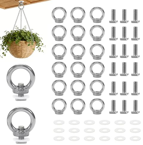 EXLECO 20 pcs Anneau de Levage Boulon à Œil M6, Anneau Inox Écrou à Oeil de Levage avce Boulons en T, Support de Plantes pour Serre, D'écrous à Anneau pour Rails Pièces et Accessoires pour Camping-car