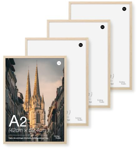 LIVINGTASTE A2 Cadre poster 42x59.4 cm finition chêne Naturel avec façade acrylique, lot de 4, idéal pour décoration murale du salon, décoration de studio, affiches artistiques 4pk