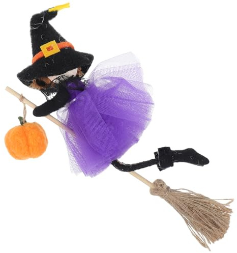 GOTTAJOY Halloween Witch Broom Hanging Decoration with Pumpkin Angel for Indoor Outdoor Haunted House Room Door Window Decor