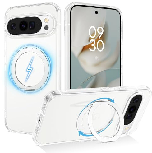 VENINGO Magnetic for Google Pixel 10/10 Pro Case[14FT Military Grade Protection][Fit for MagSafe & Pixelsnap][360° Rotatable Ring Stand] Transperant Crystal Clear Slim Case for Pixel 10/10 Pro, Clear