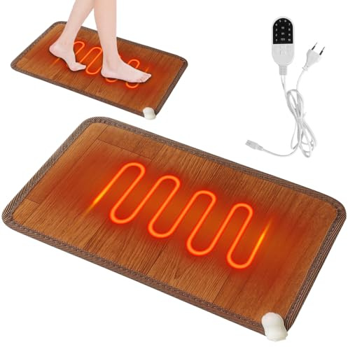 Heizteppich, 30 * 50cm Fußwärmer Heizkissen, 230V Fußwärmer Elektrisch mit Thermostat 10 Heizstufen & 3 Timer-Funktion für Büro Haus 30 * 50cm (Holzmaserung)
