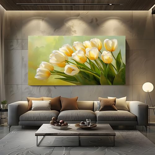 ZORYAN Leinwandbilder Wohnzimmer Modern, XXL Wandbild Ölgemälde Tulpe | Bilder für SchlafzimmerFrühling Strauß Großer Kunstdruck Leinwand Aquarell Blumen Wanddekoration für die Wand 50x100 cm