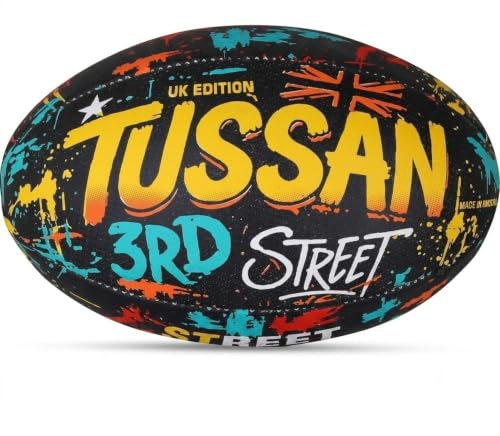 Tussan Sports 3rd Street UK Edition Rugby Ball, Durable, Hand-Stitched Training & Match Ball | Perfect for Youth, Kids & Adults, Ultimate Grip for Kicking & Passing ('3rd Street' UK Edition, Size 3)