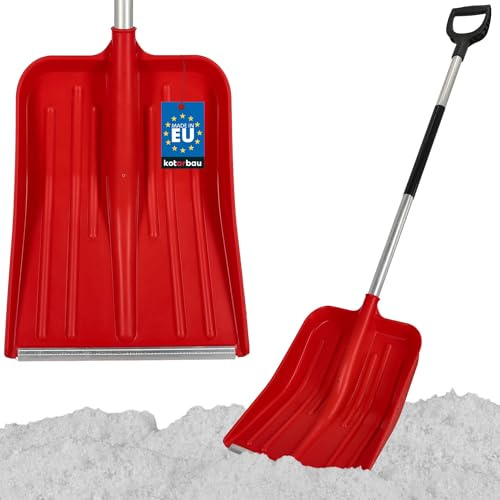 KOTARBAU® Schneeschaufel mit Aluminiumstiel - 37 x 50 cm - Schaufel aus Kunststoff - Schneeschieber - Gartenschaufel - Schnee Schippe - Sandschaufel - Ergonomisch & Kältebeständig - Rot