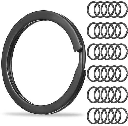 Zhujiehigh 30 Stück Schlüsselringe Flach, Schwarz 30 mm | Flache Edelstahlringe, ideal für Basteln, Schlüsselanhänger und DIY, 30 mm, schwarz, 30 Stück.